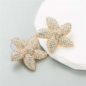 Korean Fashion Rhinestone Inlaid Starfish Unique Shining Women Earrings - Champagne