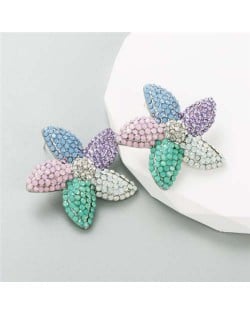 Korean Fashion Rhinestone Inlaid Starfish Unique Shining Women Earrings - Multicolor