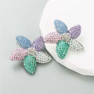 Korean Fashion Rhinestone Inlaid Starfish Unique Shining Women Earrings - Multicolor