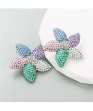 Korean Fashion Rhinestone Inlaid Starfish Unique Shining Women Earrings - Multicolor