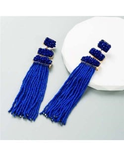 U.S. Bohemian Fashion Long Tassel Women Shoulder Duster Earrings - Blue