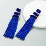 U.S. Bohemian Fashion Long Tassel Women Shoulder Duster Earrings - Blue