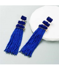 U.S. Bohemian Fashion Long Tassel Women Shoulder Duster Earrings - Blue