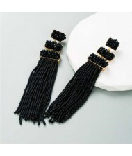 U.S. Bohemian Fashion Long Tassel Women Shoulder Duster Earrings - Black