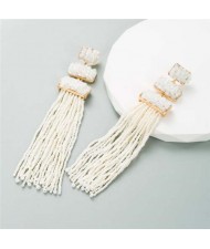 U.S. Bohemian Fashion Long Tassel Women Shoulder Duster Earrings - White