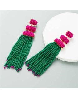 U.S. Bohemian Fashion Long Tassel Women Shoulder Duster Earrings - Green