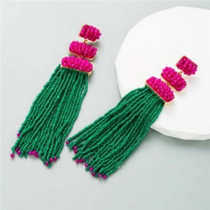U.S. Bohemian Fashion Long Tassel Women Shoulder Duster Earrings - Green