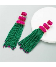 U.S. Bohemian Fashion Long Tassel Women Shoulder Duster Earrings - Green