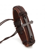 Vintage Cross Design Wholesale Fashion Man Leather Bracelet - Brown