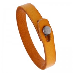 Simple Buttom Design Vintage Wholesale Fashion Man Leather Bracelet - Yellow