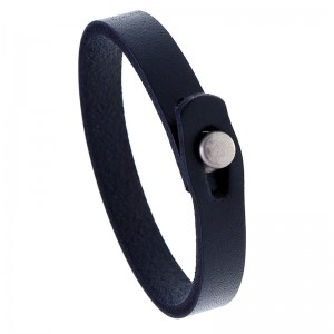 Simple Buttom Design Vintage Wholesale Fashion Man Leather Bracelet - Black