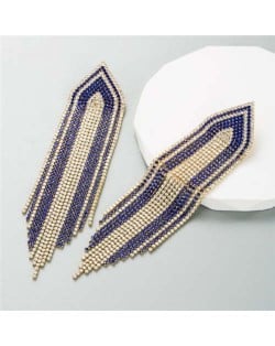 Glistening Rhinestone Embellished Long Tassel Creative Women Luxury Shoulder Duster Earrings - Purple