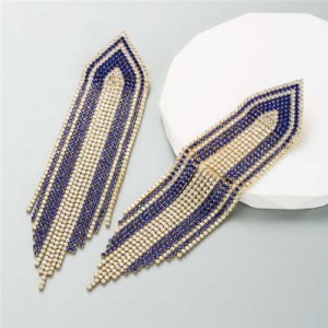 Glistening Rhinestone Embellished Long Tassel Creative Women Luxury Shoulder Duster Earrings - Purple