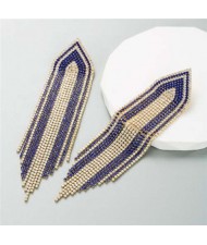 Glistening Rhinestone Embellished Long Tassel Creative Women Luxury Shoulder Duster Earrings - Purple