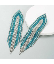 Glistening Rhinestone Embellished Long Tassel Creative Women Luxury Shoulder Duster Earrings - Blue