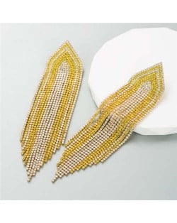 Glistening Rhinestone Embellished Long Tassel Creative Women Luxury Shoulder Duster Earrings - Yellow