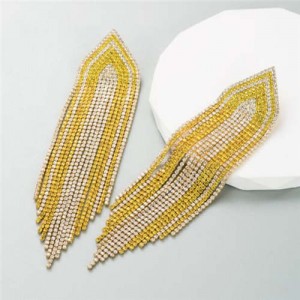 Glistening Rhinestone Embellished Long Tassel Creative Women Luxury Shoulder Duster Earrings - Yellow