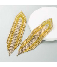 Glistening Rhinestone Embellished Long Tassel Creative Women Luxury Shoulder Duster Earrings - Yellow