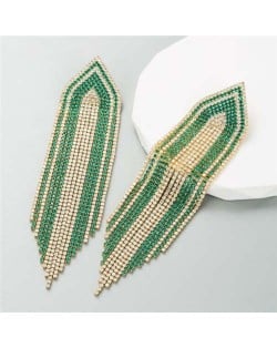Glistening Rhinestone Embellished Long Tassel Creative Women Luxury Shoulder Duster Earrings - Green