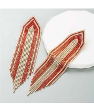 Glistening Rhinestone Embellished Long Tassel Creative Women Luxury Shoulder Duster Earrings - Red