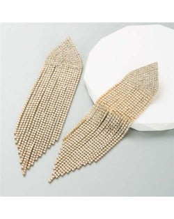 Glistening Rhinestone Embellished Long Tassel Creative Women Luxury Shoulder Duster Earrings - Golden