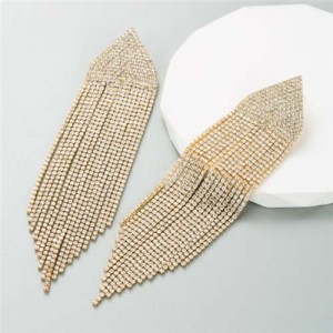 Glistening Rhinestone Embellished Long Tassel Creative Women Luxury Shoulder Duster Earrings - Golden