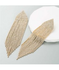 Glistening Rhinestone Embellished Long Tassel Creative Women Luxury Shoulder Duster Earrings - Golden