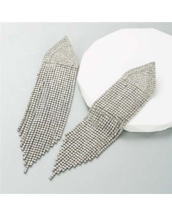 Glistening Rhinestone Embellished Long Tassel Creative Women Luxury Shoulder Duster Earrings - Silver