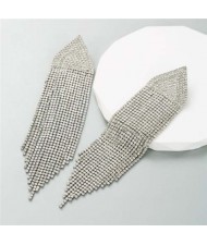 Glistening Rhinestone Embellished Long Tassel Creative Women Luxury Shoulder Duster Earrings - Silver