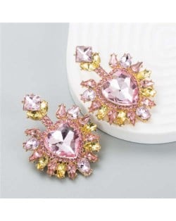 Glistening Rhinestone Heart Design Luxury Fashion Women Wholesale Stud Earrings - Pink