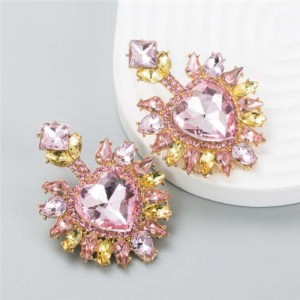 Glistening Rhinestone Heart Design Luxury Fashion Women Wholesale Stud Earrings - Pink