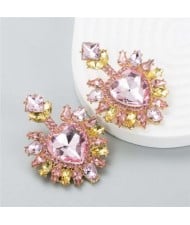 Glistening Rhinestone Heart Design Luxury Fashion Women Wholesale Stud Earrings - Pink