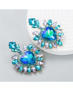 Glistening Rhinestone Heart Design Luxury Fashion Women Wholesale Stud Earrings - Blue