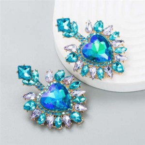 Glistening Rhinestone Heart Design Luxury Fashion Women Wholesale Stud Earrings - Blue