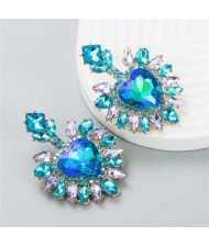 Glistening Rhinestone Heart Design Luxury Fashion Women Wholesale Stud Earrings - Blue