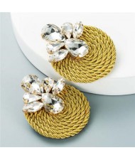 Shining Rhinestone Decorated Round Weaving Design Winter Fashion Women Wholesale Stud Earrings - Golden