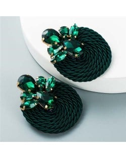 Shining Rhinestone Decorated Round Weaving Design Winter Fashion Women Wholesale Stud Earrings - Green