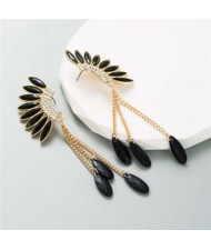 Rhinestone Wings with Teardrops Design Women Wholesale Stud Earrings - Black