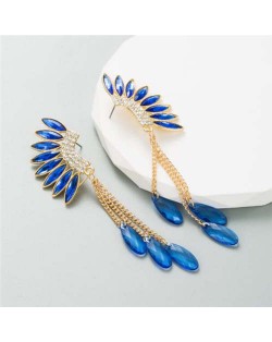 Rhinestone Wings with Teardrops Design Women Wholesale Stud Earrings - Blue