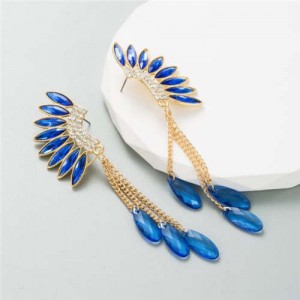 Rhinestone Wings with Teardrops Design Women Wholesale Stud Earrings - Blue