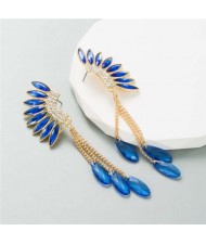 Rhinestone Wings with Teardrops Design Women Wholesale Stud Earrings - Blue