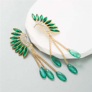 Rhinestone Wings with Teardrops Design Women Wholesale Stud Earrings - Green