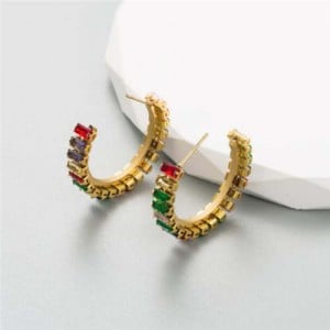 Colorful Rhinestone Embellished Semi-circle Design Women Wholesale Stud Earrings
