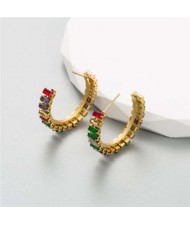 Colorful Rhinestone Embellished Semi-circle Design Women Wholesale Stud Earrings