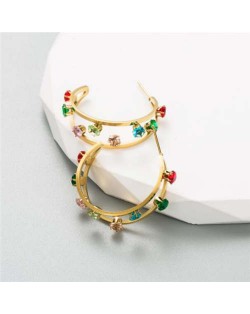 Colorful Rhinestone Decorated Dual Layers Hollow Design Women Wholesale Stud Earrings