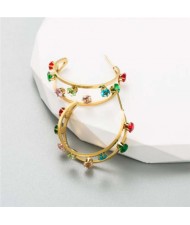 Colorful Rhinestone Decorated Dual Layers Hollow Design Women Wholesale Stud Earrings