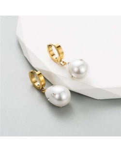 Dangle Pearl Design Golden Women Wholesale Huggie Stud Earrings