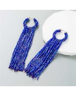 Creative Hoop Design Long Tassel Women Shoulder Duster Wholesale Earrings - Blue