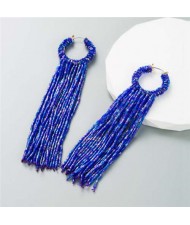 Creative Hoop Design Long Tassel Women Shoulder Duster Wholesale Earrings - Blue