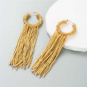 Creative Hoop Design Long Tassel Women Shoulder Duster Wholesale Earrings - Coffee